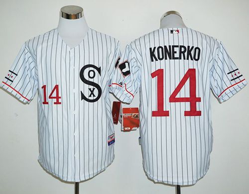White Sox #14 Paul Konerko White(Black Strip) Cooperstown Stitched MLB Jersey - Click Image to Close